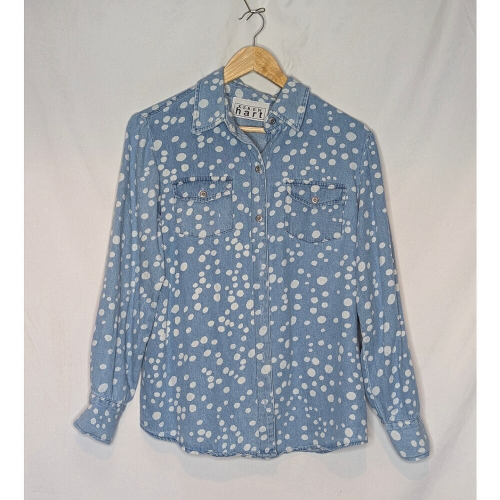Keren Hart Womens Vintage Chambray Button-Up M Western Artsy Boho Art to Wear